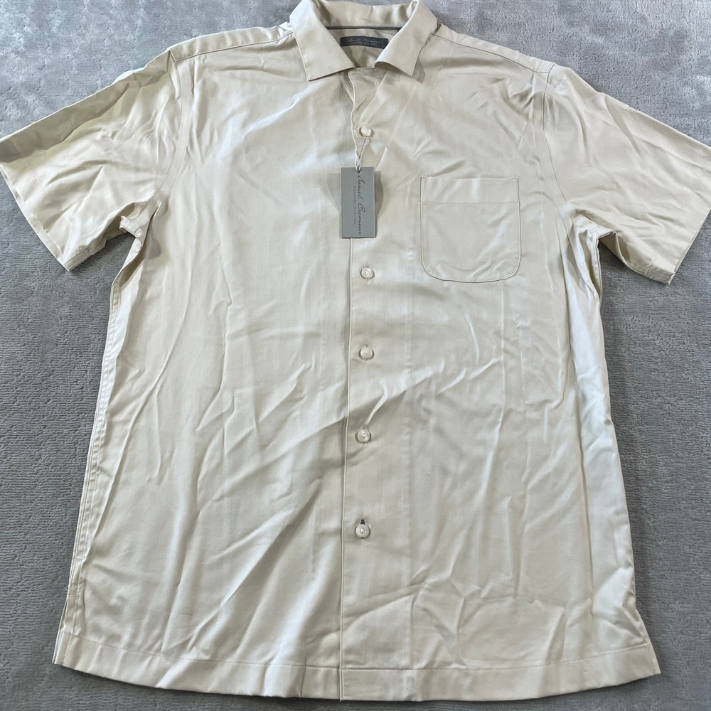 Daniel Cremieux Signature Camp Shirt Mens Medium Tan Herringbone Preppy Casual